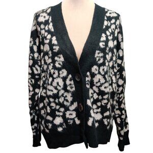 Universal Thread S Black White Leopard Print Knit Cardigan Button Front Sweater